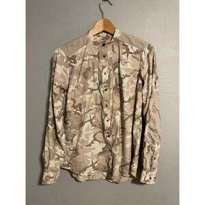 Norrona Men Femund Light Shirt Small Beige Camo Snap Button Up Shirt Long Sleeve